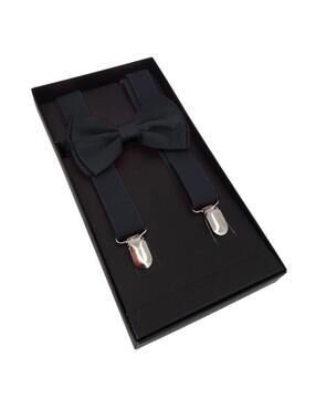 Men AB Elastic Band Black Suspender With Maching Polyester Bowtie